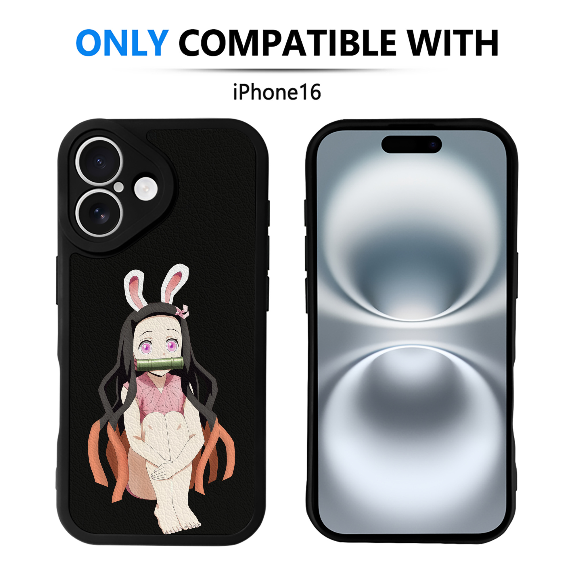 （画像用） 鬼滅の刃（きめつのやいば）竈門 禰󠄀豆子／かまど ねずこ Kamado Nezuko 【iPhone 16シリーズ対応】シリコンスマホケース（レザー調） 材質：シリコン
